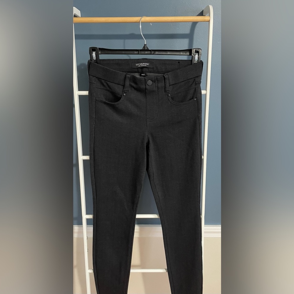 Liverpool Gia Glide on Skinny Pant - Size 4 - Dark Grey Herringbone